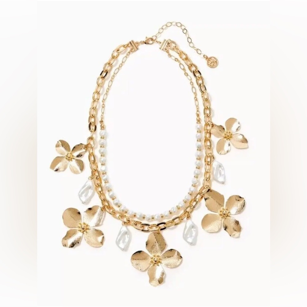 LILLY PULITZER || Via Flora Gold Metallic & Faux Pearl Necklace